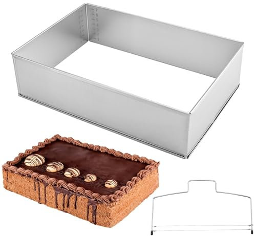 BOUFEIDA Telaio da forno rettangolare regolabile, in acciaio inox, rettangolare, 8 cm, rettangolare, regolabile con tagliacapsule, per cuocere 20 – 35 cm x 29,5 – 50 cm (larghezza x lunghezza)