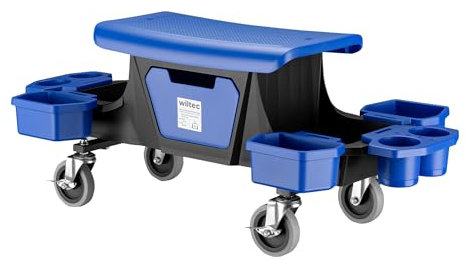 WilTec Tabouret mécanicien 990 x 470 x 400 mm Noir Rouge 6 Compartiments Outils Servante d’Atelier Mobile sur Roulette Plateau Outils Inclus Porte-Bouteille Rangement Garage Jardinage Chariot Visite