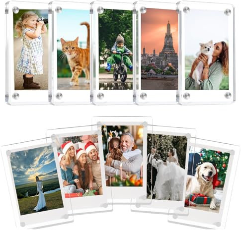 Bssowe 10 Pezzi Cornice Magnetica in Acrilico, 6 x 9 cm Cornice Magnetica, Cornice Magnetica per Foto Trasparente, Cornici Magnetiche a Due Facce, per Foto, Ornamento, Facile da Cambiare