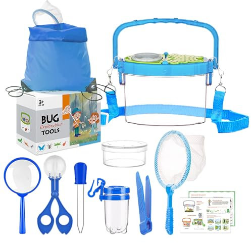 GmeDhc 11 Stück Forscherset Outdoor Spielzeug Set, mit Insektenfänger, Becherlupe, Mikroskop, Pinzette, Kordelzugbeutel Camping Naturerkundungen Geschenk für Junge und Mädchen ab 3 6 Jahre
