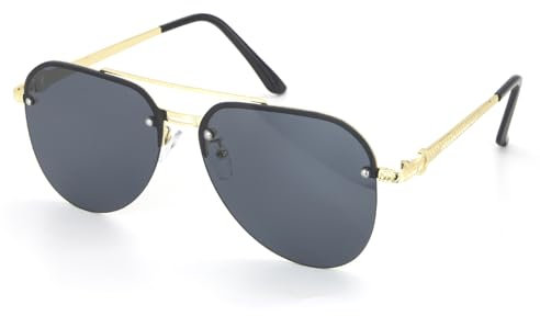 CHEERYMAGIC Pilot Sunglasses Mens, Polarised Eyeglasses Men Women, Classic Retro Black Glasses, No Framed Sunglasses UV400 Protection for Driving Traveling Fishing A9-WKFXYYJ (Gold)