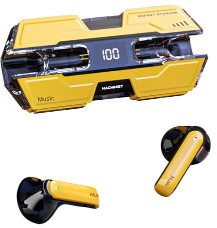 KUKUPOW Earbuds Bluetooth, Wireless Earbuds, 5.3 Bluetooth in Ear Kopfhörer, mit LED-Anzeige, USB-C, 130H Lange Standby Zeit, Stereoklang, Geräuschunterdrückung(Gelb)