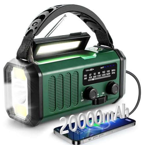 Radio Solare da 16000 mAh AM/FM/WB Radio Portatile Ricaricabile,Emergenza Solare Radio Manovella con Torcia, Lampada da Lettura, Bussola, Allarme SOS per Campeggio/Ourdoor/Cellulari Ricaricare