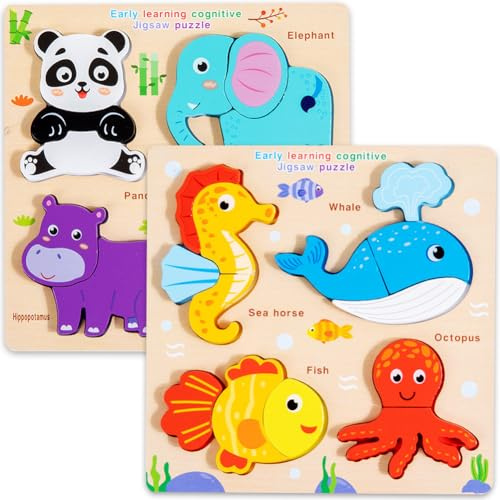 Puzzles de Madera de Animales para Niños,3D Puzzle Madera 1 2 3 Año,Juguetes Educativos Montessori,Rompecabezas Niños,Detalles para Cumpleaños Infantiles y Guardería,Navidad