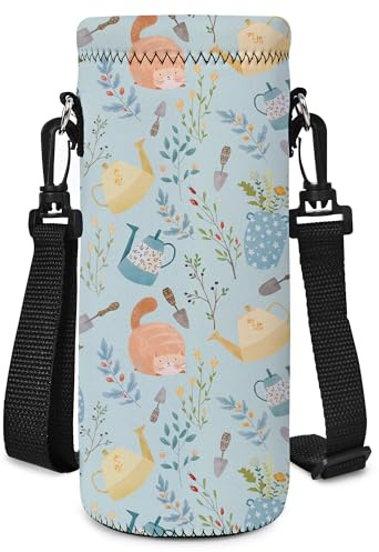Mibbxea 500ml Water Bottle Carrier Bag for Men Women Running Walking Gym Camping, Neoprene Insulated Stainless Steel/Glass/Plastic Bottle Holder Case with Adjustable Strap (Ginger Cats)