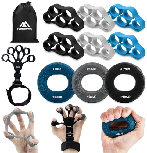 Flintronic Set de 11 Entrenador de Fuerza de Agarre, Con Niveles de Resistencia Bidireccionales, Fortalecedor de Agarre de Mano de Dedos para Fuerza Dirigida, Alivio
