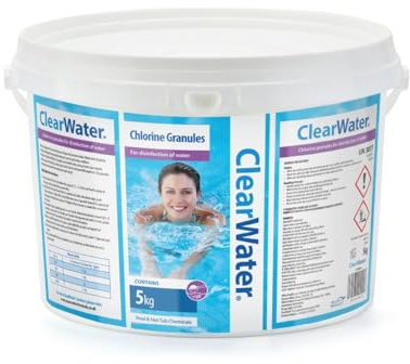 Clearwater Chlorine Granules for Hot Tub Spa and Swimming Pool Water Treatment for Rapid Disinfecting and Cleaning, Pail, 5 kg, White