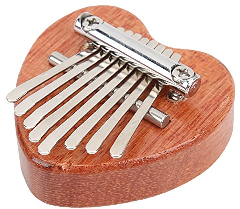 Mumusuki Piano de Pouce en Forme de Coeur 8-tunets Portable Mbira Sanza Kalimba Instrument de Musique en Acajou avec Lonyard pour les Débutants pour les Enfants Anniversaire de Noël Soulagement du