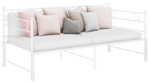 Nqyjm Cama de día extensible, color blanco, metal, 90 x 200 cm, cama familiar, cama de invitados, cama individual, sofá cama para dormitorio o salón