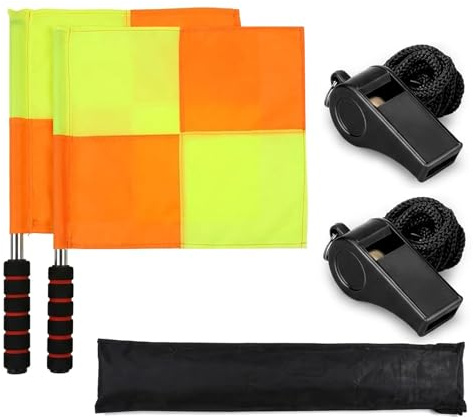Referee Flags, 5PCS Referee Kit with Two Flags and Two Whistles with Storage Bag, Essential Equipment for Soccer Football Hockey Training Match Officiating and Training Sessions