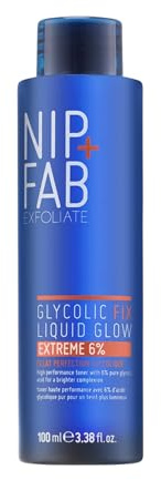 Nip + Fab Glycolic Fix Liquid Glow Extreme – Toner mit 6% Glykolsäure als Flüssigpeeling – AHA/BHA Glow-Tonikum mit Salicylsäure zur Tiefenreinigung der Poren, 100 ml