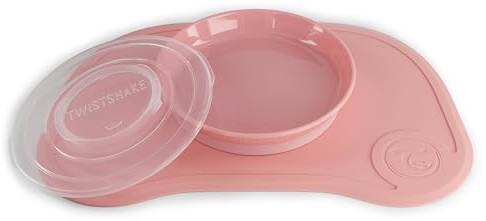 Twistshake Click-Mat + Platte | Anti-Rutsch-Geschirrset für Babys | Babyteller + Baby-Tischset (38x25) | BPA-freier Baby-Entwöhnungsteller | Essenstrainingsplatte für Kinder ab 6 Monaten | Rosa