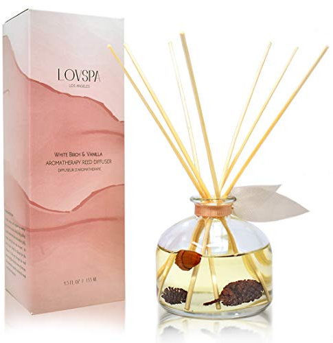 LOVSPA Reed Diffuser Set, White Birch & Vanilla Scented Oil Diffuser with Sticks, Home Fragrance Accessories for Bathroom Shelf Decor, Aroma Diffusers for Home or Office Fall Decor, USA Made