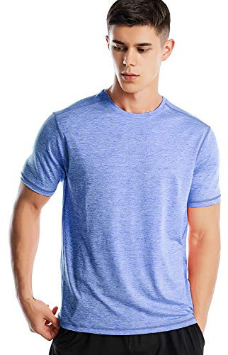 Sports T Shirt for Men Quick Dry Gym Tops Short Sleeve(Marled Sky Blue,XL)