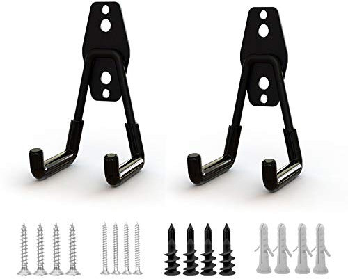 auvstar 2 Stücke Garage Storage Utility Doppelhaken,Wandhalterung Garage Lagerung haken,Garage Stahl Wandhaken Schwerlast,Zum Organisieren von Elektrowerkzeugen, Leitern, Schaufeln,Besen