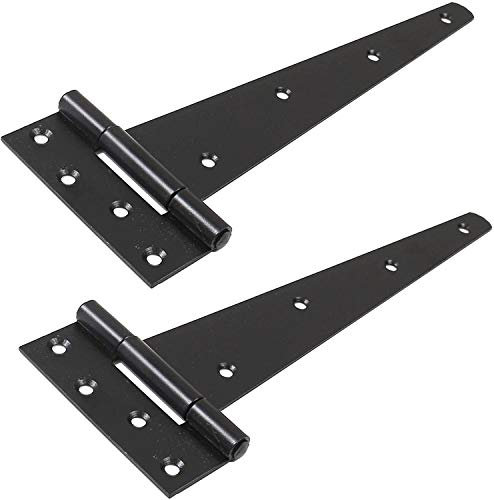 Romaans Classic Black Steel Tee Hinges - 2X Heavy Duty, 300mm, Powder Coated, Surface Mount