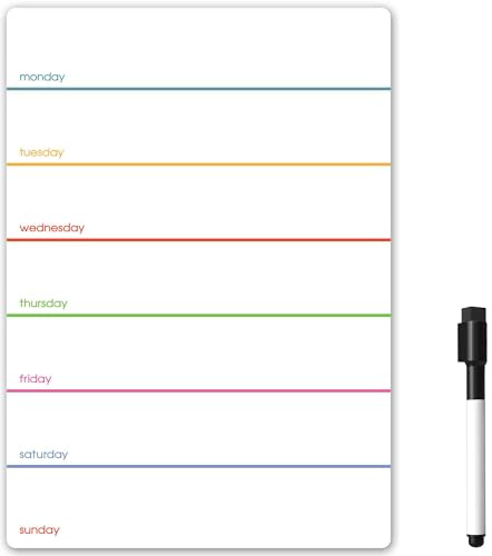 TMS Magnetisk veckoplanerare i A5-format med torrtorkningspennor, liten whiteboard med kylskåpsmagnet, kalender eller måltidsplanerare med torrtorkning för kök, kontorsanteckningar eller dagliga