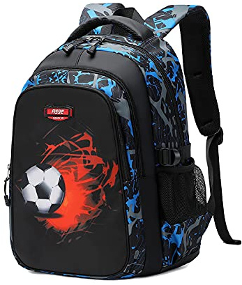 Asge Grand sac à dos d'école pour garçons pour adolescentes et filles, sac à dos de voyage pour hommes, imprimé football, sac à dos pour ordinateur portable 15,6 pouces, bleu, M, Sac à dos tyrolien