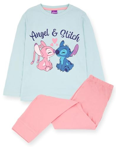 Disney Pigiama per bambine di Lilo & Stitch con angelo, a lunghezza intera, maglietta a maniche lunghe + pantaloni da salotto 5-14 anni, 5-6 Years