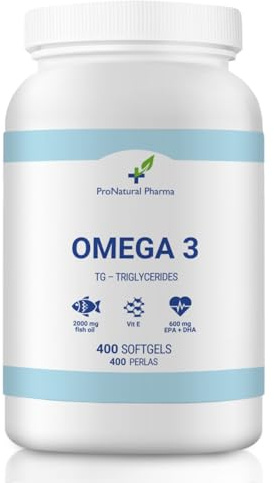 OMEGA 3 ProNatural Pharma| 400 capsules | Huile de poisson + Vitamine E | 1000 mg d’acides gras - 300 mg EPA+DHA