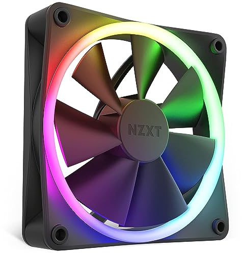 NZXT F120 RGB – 120mm RGB PWM PC Fan – High Airflow, Low Noise – Fluid Dynamic Bearing – Single (Requires NZXT RGB Controller for CAM Software) – 18 LEDs – Black