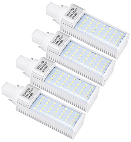 Ruilogod 4pcs G24 G24D PL-C Lámpara PL 2P 7W LED BOMBLE GURANTE GURADO blancopuro 6000K, reemplazo de lámpara fluorescente compacta CFL, con cubierta clara