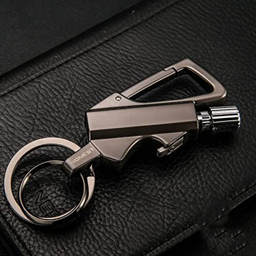 W-Lynn Allumette permanente, Briquet Porte-clés Allumette en métal, Briquet Allumette en métal à Silex extérieur réutilisable, Cadeau pour Les Amateurs de Survie en Plein air (Color : Black)