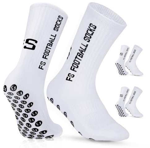 Grip Socken Fussball 2 paar Fussball Socken Herren Unisex Socks | Anti-Rutsch-Design | Universal-Maßstab 39-46 | 75% Baumwolle | Stutzen Fußball Socken Kinder, Fussballsocken Männer, Weiß