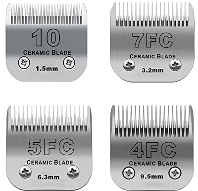 Größe 10/7FC/5FC/4FC, abnehmbare Fellpflege, Keramikklingen-Set, kompatibel mit Andis, Oster A5, Wahl KM10 Serie, Schnittlänge 1,5 mm bis 9,5 mm, 4 Stück