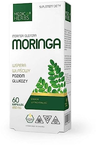 Medica Herbs - Moringa - Glukose- 60 Kapseln - 1 Kapsel 1-2 mal täglich - zuckerfrei - alkoholfrei - Nahrungsergänzungsmittel