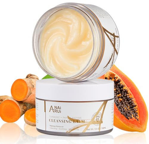 ANAiRUi Reinigungsbalsam mit Kurkuma-Papaya, Kurkuma-Make-up-Entferner für Gesichtsreinigung, Peeling, Reduzierung dunkler Flecken, Akne, glatte Haut, Hautreiniger, 3.5 OZ