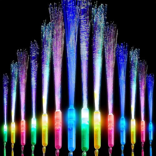 Fivtsme Leuchtstäbe Party Zubehör, 20 Stück LED Leuchtstab Glasfaser, Leuchtstab Kinder, Leuchtwedel Bunt, 3 Modi Farbe Blinkende, Leuchtstäbe für Konzerte LED, Leuchtstab für Weihnachten, Hochzeit