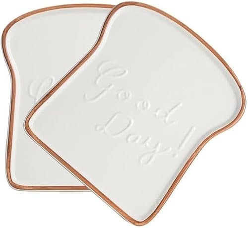 Lot de 2 assiettes de service mignonnes en forme de pain grillé, dessert, dessert, gâteau, petit déjeuner, pain, salade, dessert, jolie vaisselle en forme de toast, cadeaux créatifs (type A)