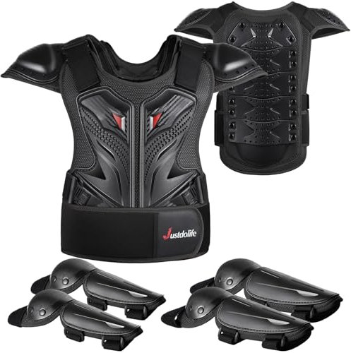 JUSTDOLIFE Équipement De Protection De Moto pour Enfant, 5 PièCes Nouveau Type GenouillèRe Respirante CréAtive Equipement Moto Cross Enfant pour Tout-Terrain Cyclisme Ski Patinage