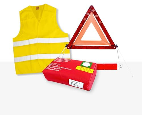 ecocar - Triangolo di Emergenza Omologato - Pieghevole e Robusto - Alta visibilità - Sicurezza Stradale (Triangolo + Gilet + DIN)