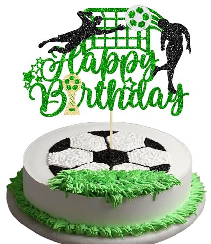 Decoration Gateau Football, Gâteau foot pour Championnat Europe 2024, Scintillantes football cupcake topper, déco Happy Birthday Cake Toppers, pour Enfants, Garçons, Fans de Football