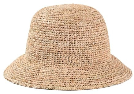 Chapeau cloche en raphia naturel fait à la main pour femme pour le printemps, l'été, la plage, 1 couleur, taille unique