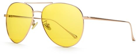 SUNGAIT Night Driving Glasses for Women Men: Polarized Oversized Lightweight Aviator Yellow Sunglasses Anti-glare UV Protection (Rose Gold Frame/Night lens) SGT603-TKYS