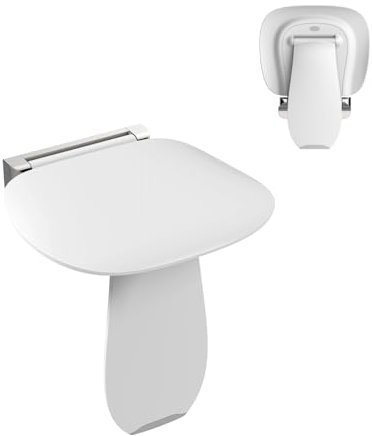 Heuffe Sedile per Doccia Pieghevole a Muro con Gambo di Supporto - 200kg Portata Max Antiscivolo, ABS Bianco, Installazione Rapida per Anziani e Disabili