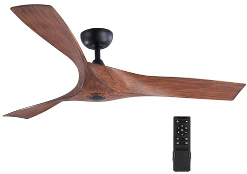 VONLUCE 132 CM Ventilatori da Soffitto con Telecomando 3 Pale in ABS Motore DC Reversibile Silenzioso a 6 Velocità Ventilatore da Soffitto Moderno per Camera da Letto Soggiorno Studio Patio, Noce