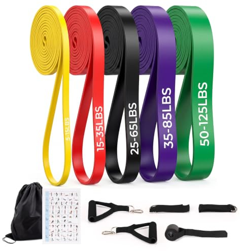 Hoikwo Resistance Bands Set, 5 Levels Exercise Band for Men Women with Door Anchor, Handles, Skin-Friendly Pull Up Bands for Physical Therapy, Bodyweight Strength, Muscle Toning, Yoga&Outdoors