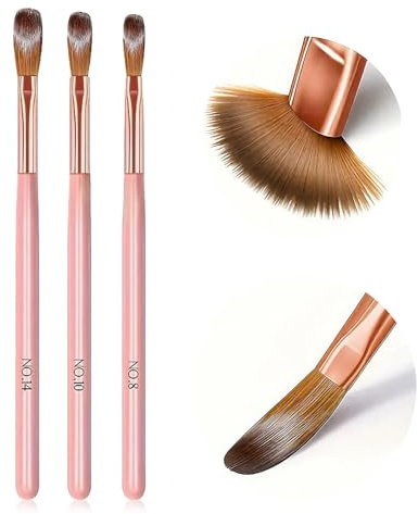 3 Pcs Acrylic Nail Brush Set, Nail Extension and Art Design Brushes, Size 8/10/14 for Salon, Home Use, Pink