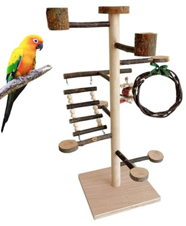 Supporto per uccelli,Gioco In Legno Naturale E Arrampicata Con Accessori Gabbia Per Uccelli - Parco Giochi Per Parrocchetti,Per La Casa Parrocchetti Inseparabili Ninfa Parrocchetti Agapornidi