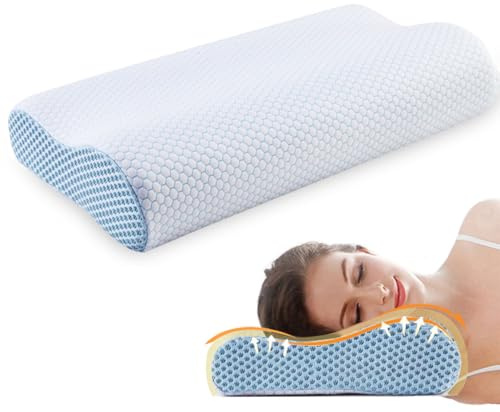 Memory Foam Pillow, Neck Pillow, Cervical Pillow, Orthopedic pillows | Ergonomic Contour Bed Pillows Neck Support Pillow for Side Back Sleeper Deep Sleep Washable Bamboo Cover