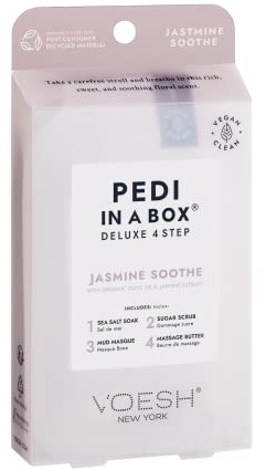VOESH DELUXE PEDICURE IN A BOX - KIT DE PEDICURA DE SPA HIGIÉNICO DE 4 PASOS - JASMINE SOOTHE