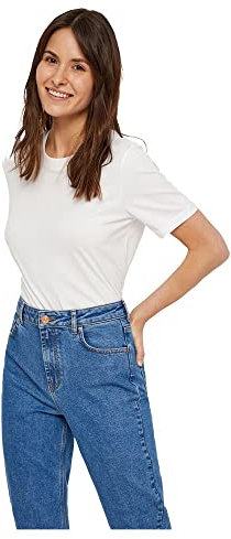 PIECES Damen Pcria Ss Fold Up Tee Stripes Noos Bc, Bright White,L