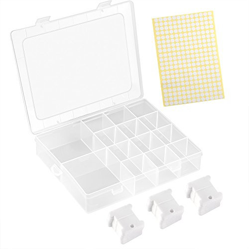 FEPITO 120 Stück Weißer Kunststoff Kreuzstich Stickgarn Spulen Kreuzstich Faden Set mit Aufbewahrungs Box und 260 Stück Leere Aufkleber