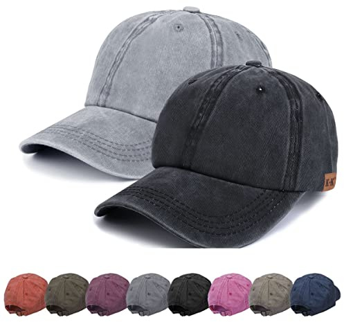 BOER Adult Unisex Baseball Cap - Black+Grey Cotton Lightweight Adjustable Casual Sports Cap for Spring, Summer