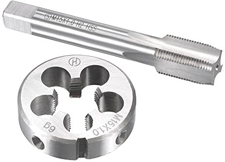 Sourcing Map M15 x 1 mm Metrisches Gewindebohrer- und Schneideisen-Set - Maschinengewinde-Gewindebohrer mit runder Gewindeschneide, für Reparatur von Muttern