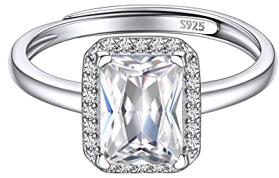 ChicSilver Sterling Silver Simulated Diamond Square Ring for Women Birthday Wedding Band Rings April Birthstone Jewelry
